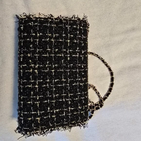 Anthropologie Cristina Sabatini Black White Gold Tweed Brielle Bag Clutch GUC. - Picture 11 of 16